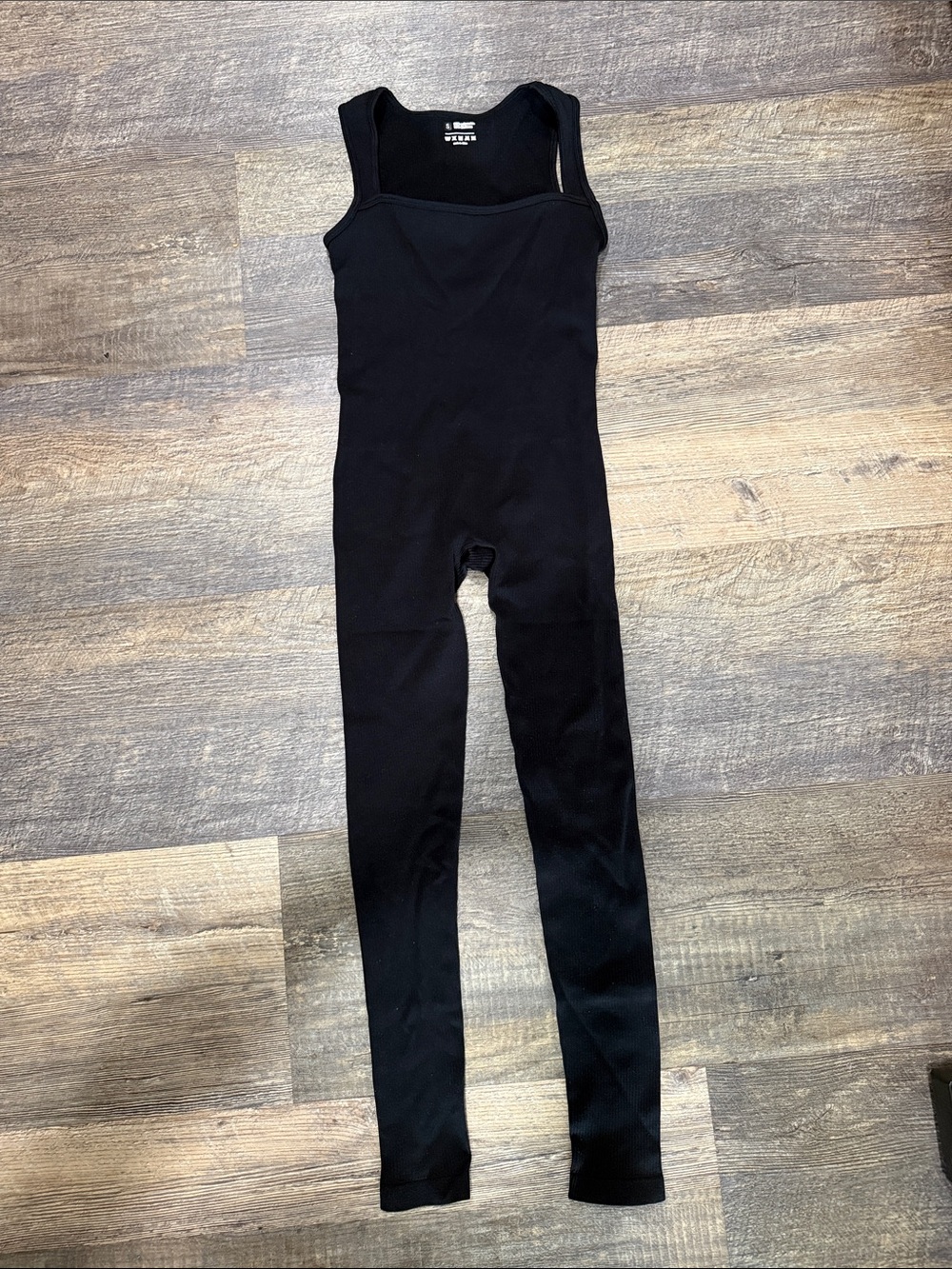 Black Ribbed Square Neck Sports Jumpsuit